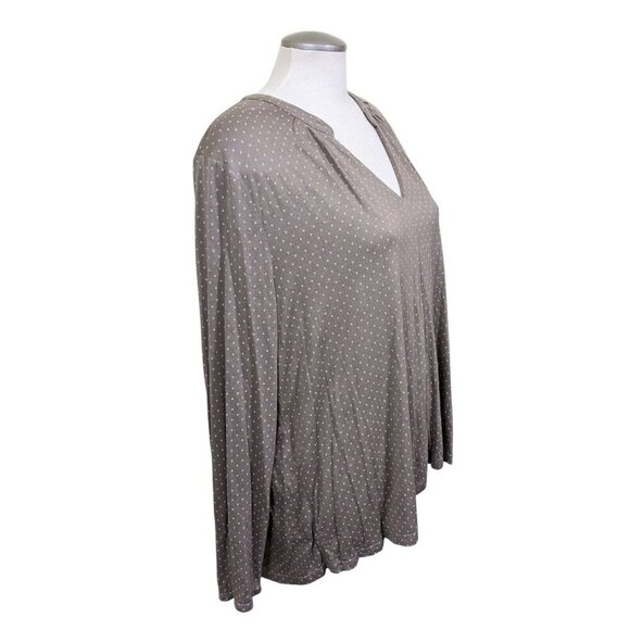 Old Navy Womens Blouse XXL 2XL Taupe Dot Long Sleeve V Neck Lightweight Pleats - Picture 3 of 8